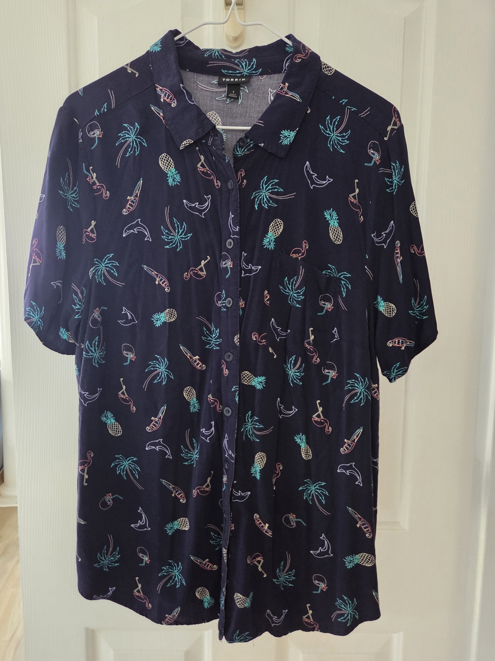 Torrid Navy Tropical Print Short-Sleeve Shirt
